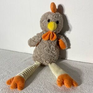 Plush Chicken Toy with Orange Accents & Long Striped Legs